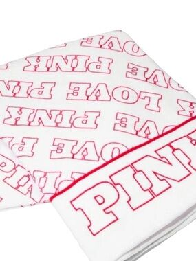 Victoria Secret PINK White & Pink Logo Beach Towel NEW